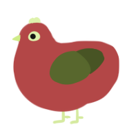 A red and olive chicken