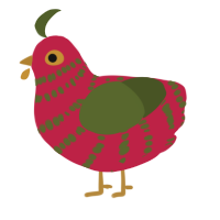 A crimson and olive chicken with a bar pattern