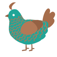A turquoise and brown chicken with a lace pattern