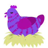 A blurple and plum chicken with a bar pattern
