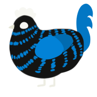 A black and sapphire chicken with a bar pattern