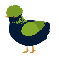 A tumblr and chartreuse chicken with a neck-speckle pattern