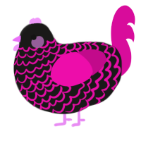 A sable and fuchsia chicken with a lace pattern