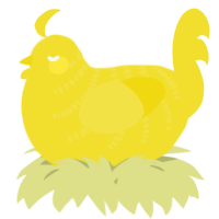 A yellow chicken with a half-bar pattern