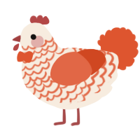 A cream and vermilion chicken with a lace pattern