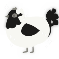 A white and sable chicken with a head pattern