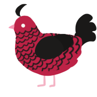A crimson and sable chicken with a lace pattern