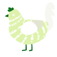 A apple and white chicken with a bar pattern