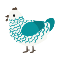 scribbles, a white and teal chicken with a lace pattern