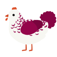 A white and maroon chicken with a half-lace pattern