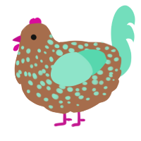 A brown and mint chicken with a speckle pattern