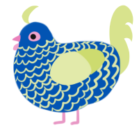 Ninten, a ultramarine and lemon chicken with a bar pattern