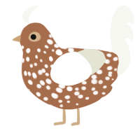 A brown and white chicken with a speckle pattern
