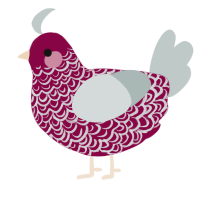 A maroon and silver chicken with a double-lace pattern