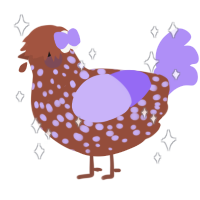 A russet and lilac chicken with a speckle pattern