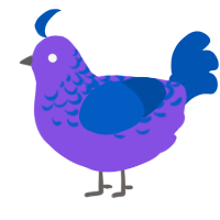 Ostro, a blurple and ultramarine chicken with a half-lace pattern