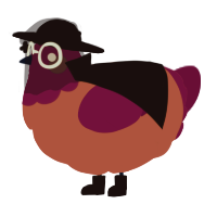 A red and wine chicken with a head pattern