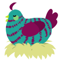 A turquoise and wine chicken with a bar pattern