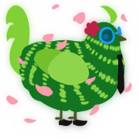 A leaf and grass chicken with a bar pattern