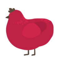 A crimson chicken with a neck-speckle pattern