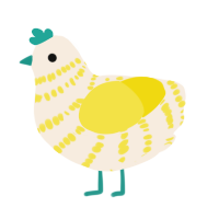 A cream and yellow chicken with a bar pattern