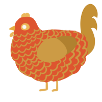 A vermilion and gold chicken with a lace pattern