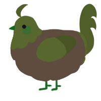 A bark and olive chicken with a head pattern