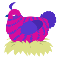 A fuchsia and indigo chicken with a bar pattern