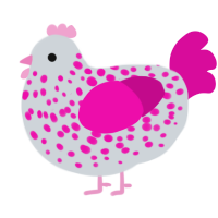 A mist and fuchsia chicken with a speckle pattern
