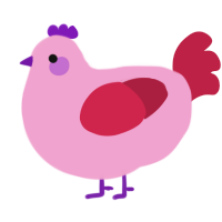 A pink and crimson chicken