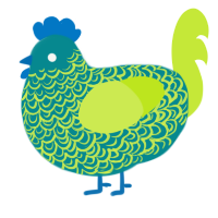 A teal and lime chicken with a double-lace pattern