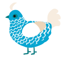 A cerulean and cream chicken with a lace pattern