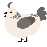 A cream and grey chicken with a neck-speckle pattern