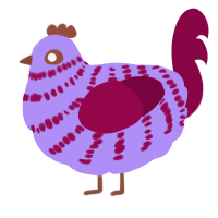 A lilac and maroon chicken with a bar pattern