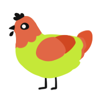 A lime and vermilion chicken with a head pattern