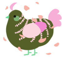 A olive and lavender chicken with a half-bar pattern