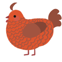 A vermilion and russet chicken with a lace pattern