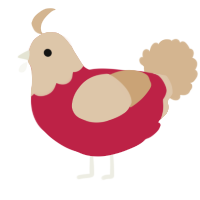 A crimson and beige chicken with a head pattern