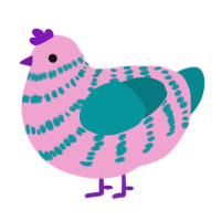 Peal, a pink and teal chicken with a bar pattern