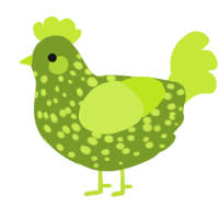 A chartreuse and lime chicken with a speckle pattern