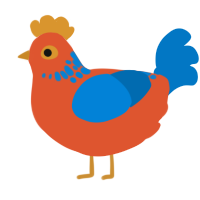A vermilion and sapphire chicken with a neck-speckle pattern