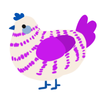A cream and amethyst chicken with a bar pattern