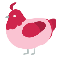 A rose and crimson chicken with a head pattern
