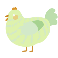 Lime, a apple and gluppy chicken with a bar pattern