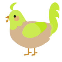 A beige and lime chicken with a head pattern