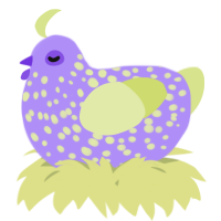 A lilac and lemon chicken with a speckle pattern