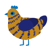 A ochre and navy chicken with a bar pattern
