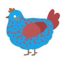 A sky and red chicken with a speckle pattern