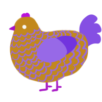 A ochre and blurple chicken with a lace pattern