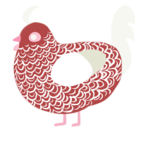 A red and white chicken with a double-lace pattern
